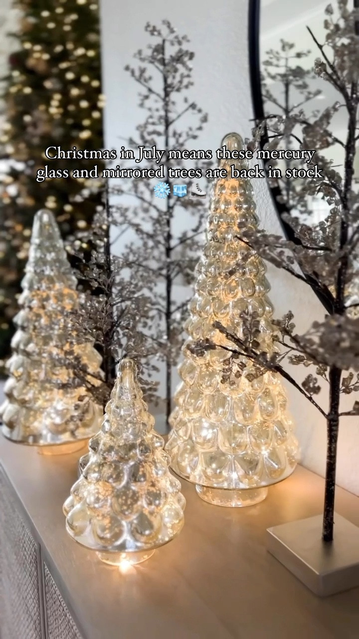 ❄️ Christmas in July ❄️

These icy mercury glass and mirrored trees are back, fully re-stocked in all sizes!

I have mine styled with twinkle fairy-lights on my entryway console, but these would look amazing on a fireplace mantle, sofa table, dresser or even a dining table centerpiece.

trees, Christmas, holiday, restock, sale, entryway, living room, bedroom, home decor, home

#LTKHome #LTKVideo #LTKSeasonal