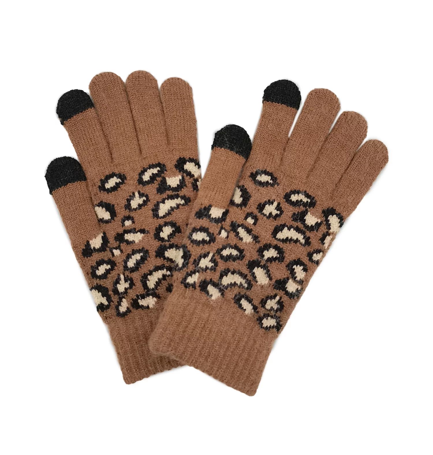 Empire Cove Winter Knit Ribbed Leopard Touch Screen Gloves - Brown - Walmart.com | Walmart (US)