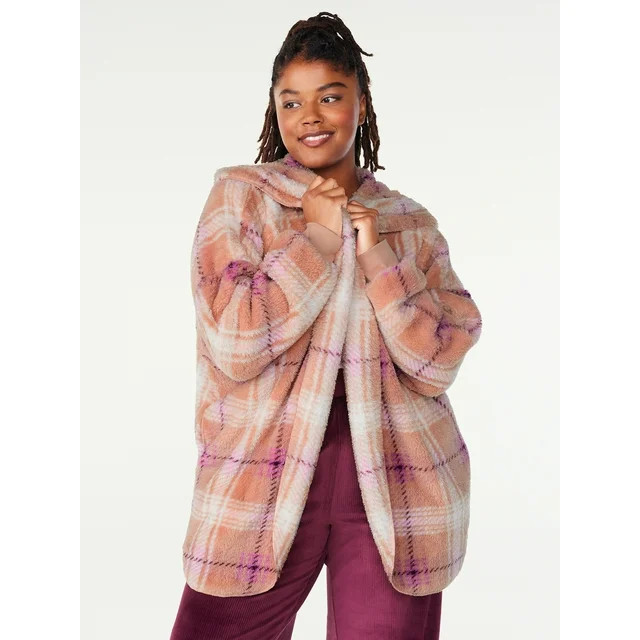 Joyspun Women’s Plush Hoodie Cardigan, Sizes XS to 3X | Walmart (US)