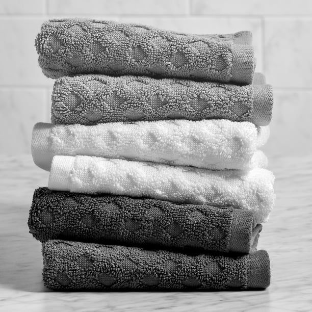 Better Homes & Gardens Thick and Plush Textured 6-Piece Washcloth Set, Silver/White/Grey | Walmart (US)