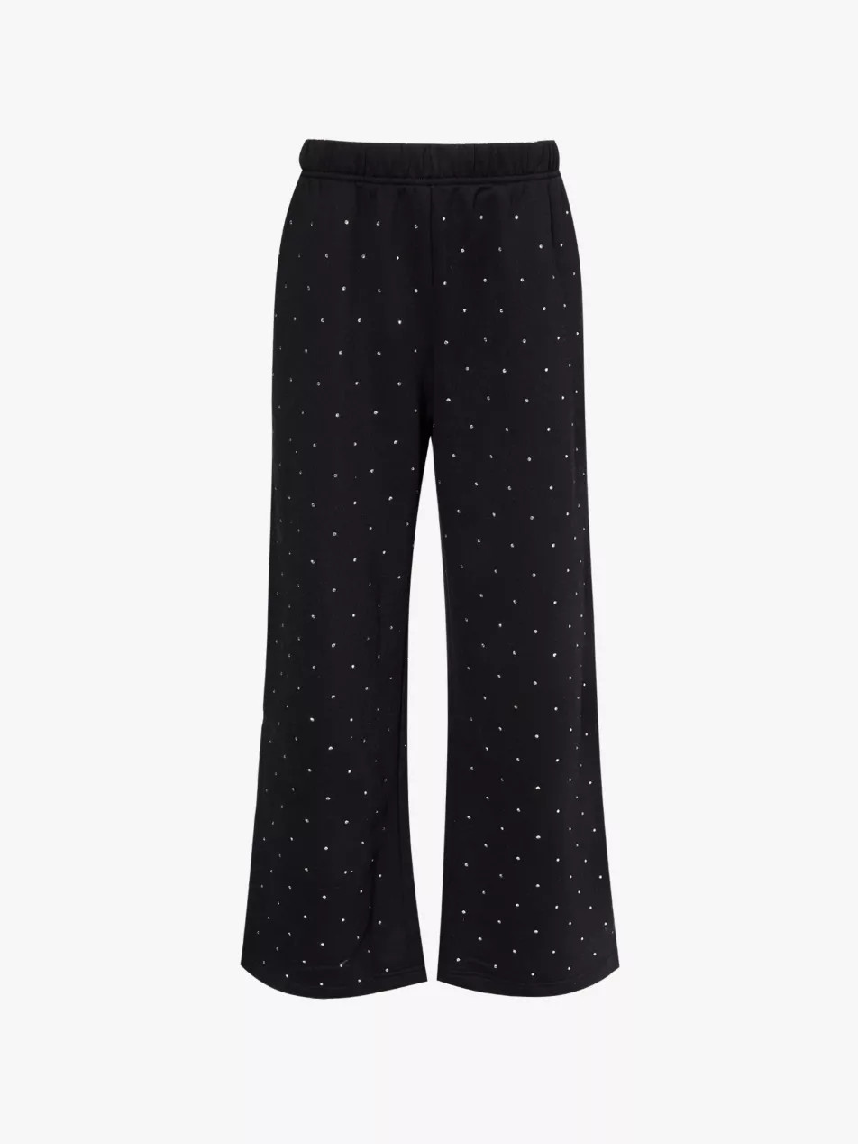 Crystal-embellished wide-leg cotton-blend jogging bottoms | Selfridges
