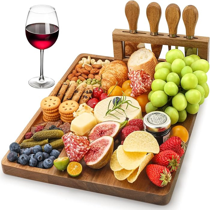 Easoger Acacia Cheese Tray and Magnetic Knife Holder - 14" x 11" Large Charcuterie Board Set for ... | Amazon (US)