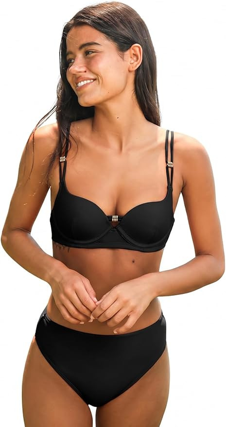CUPSHE Women's Bikini Set High Waisted Two Piece Swimsuit Push Up Bathing Suit Back Hook Adjustab... | Amazon (US)