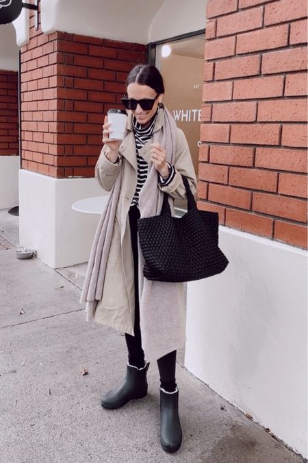 Rainy day outfit from November’s capsule wardrobe 
Trench coat (old free assembly linked similar one) 
Striped turtleneck (loose fitting, runs tts) 
Sherpa rain boots (6.5 and wearing a 7 with a thick sock) 


#LTKCyberweek #LTKsalealert