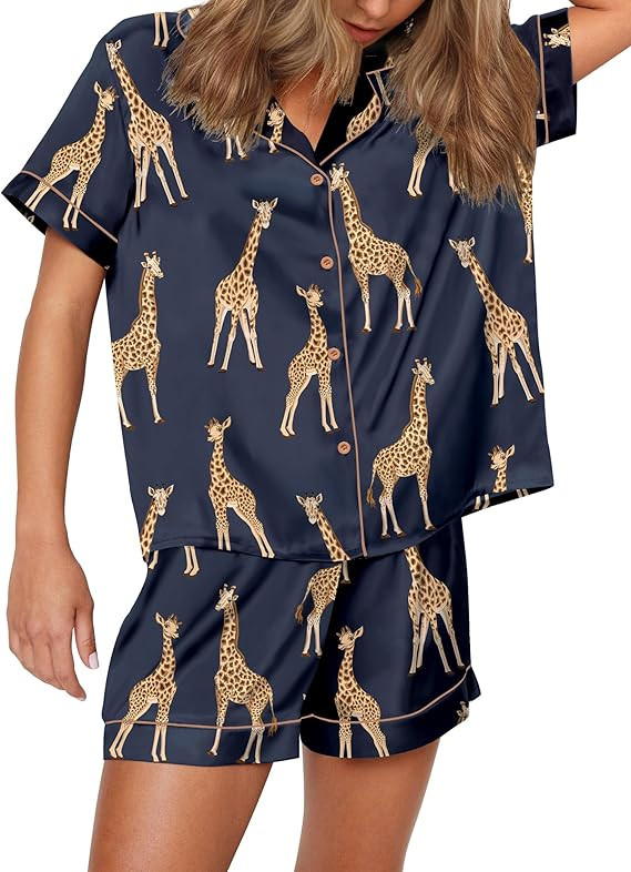 SHESHOW Satin Pajamas for Women Set Preppy Animals Pjs Short Sleeve Shorts 2 Piece Loungewear Set... | Amazon (US)