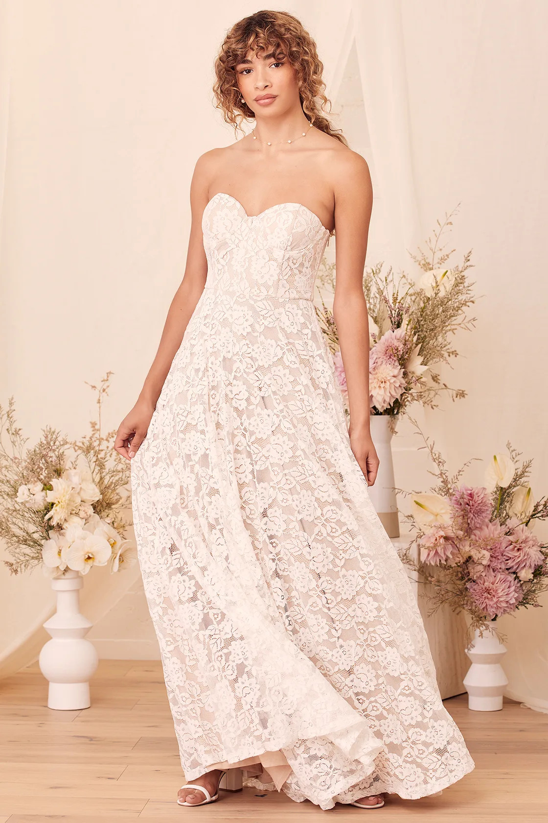 Dream Lasts Forever White Lace Bustier Strapless Maxi Dress | Lulus (US)