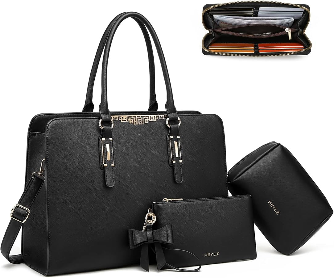 Keyli 4pc Sets Laptop Bag for Women Large Leather Laptop Briefcase with USB Charging Port Compute... | Amazon (US)