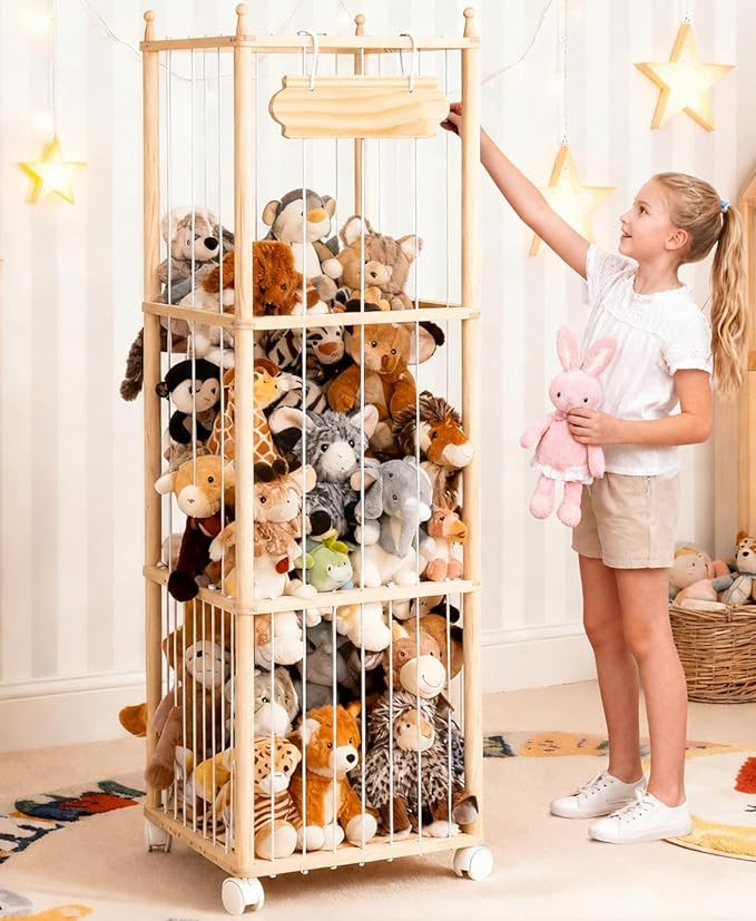 Stuffed Animal Storage - Wooden Large Organizer Holder for Kids' Room and Playroom - Plush Zoo An... | Amazon (US)