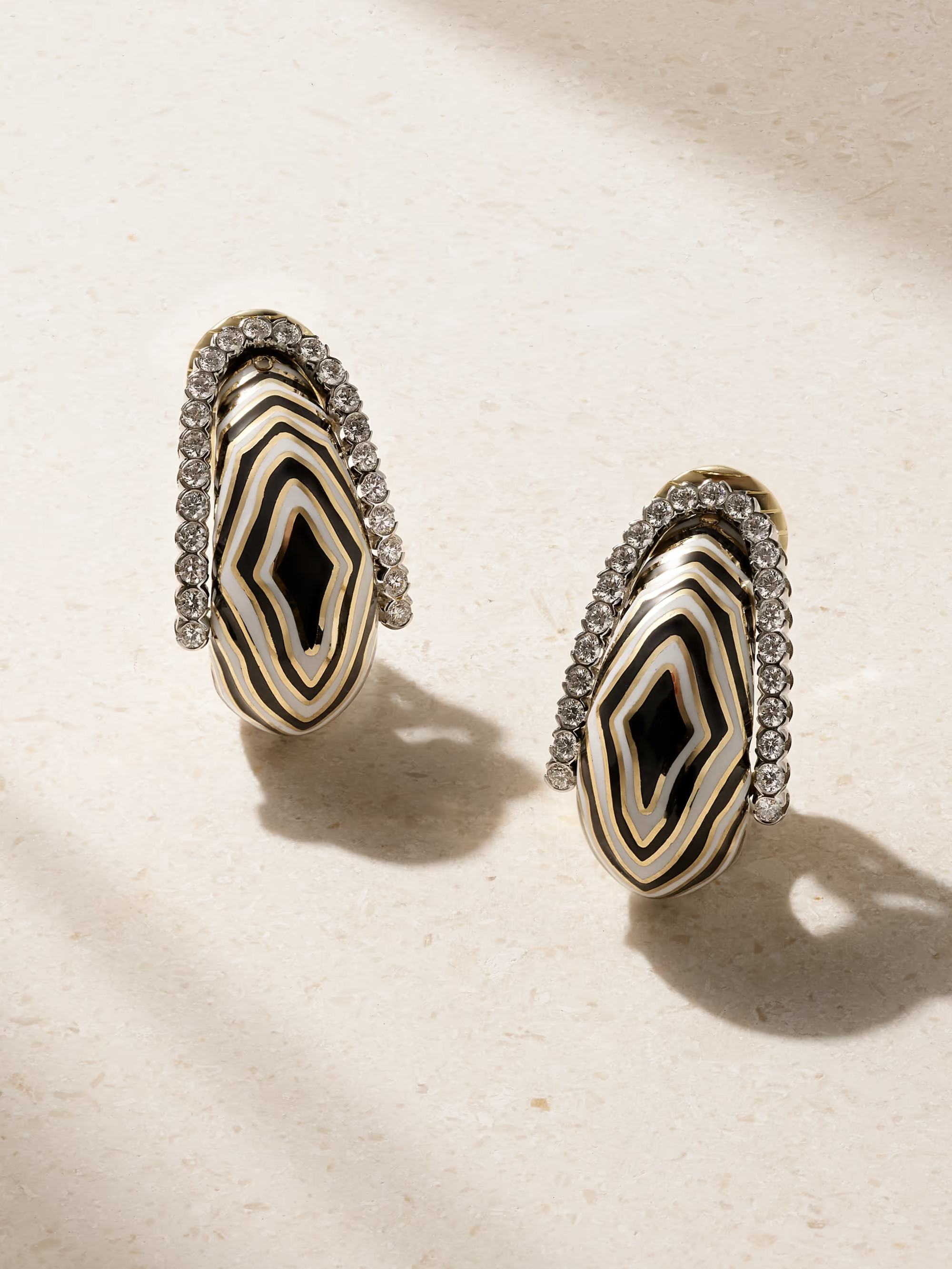 Vreeland Zebra 18-karat gold, platinum, diamond and enamel clip earrings | NET-A-PORTER (US)
