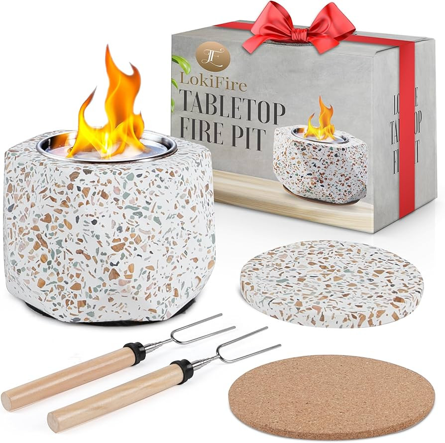 LokiFire Table Top Firepit | Concrete Tabletop Fire Pit Bowl | Indoor Smores Maker Rubbing Alcoho... | Amazon (US)