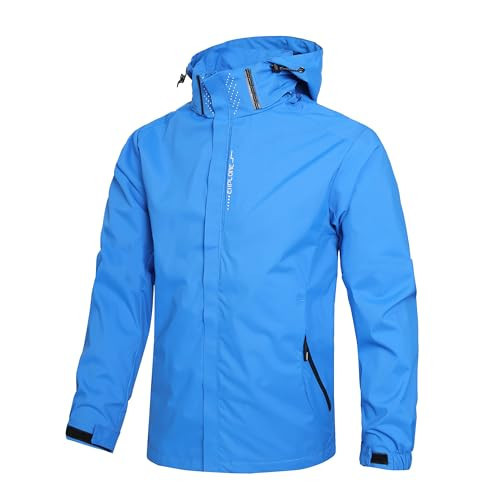 Hikevitang Men's Lightweight Waterproof Rain Jacket,Shell Hooded Outdoor Raincoat Hiking Windbreake jacket(R6226-Col-B-M) | Amazon (US)