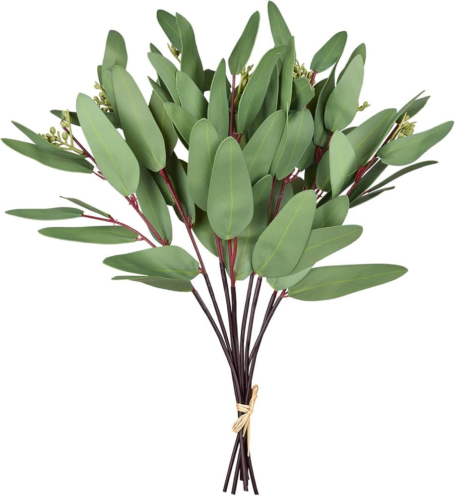 Wofair 8 Pack Artificial Eucalyptus Long Oval Leaf Stem Eucalyptus Spray Artificial Greenery Leav... | Amazon (US)