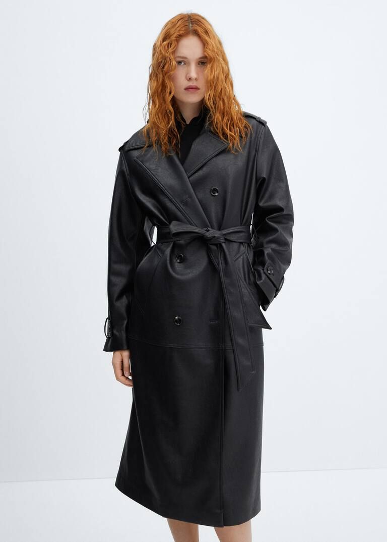 Oversize leather-effect trench coat -  Women | Mango United Kingdom | MANGO (UK)