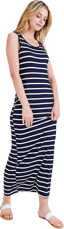 Women\u2019s Striped Maxi Tank Dress with Scoop Neck, Floor Length Slim Fit Casual Dresses, Soft ... | Amazon (US)