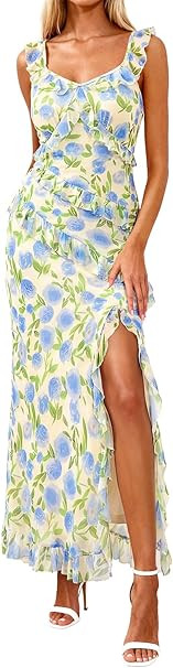 PRETTYGARDEN Women's Summer Spaghetti Strap Maxi Dress Sleeveless Side Slit Mesh Cocktail Dresses... | Amazon (US)