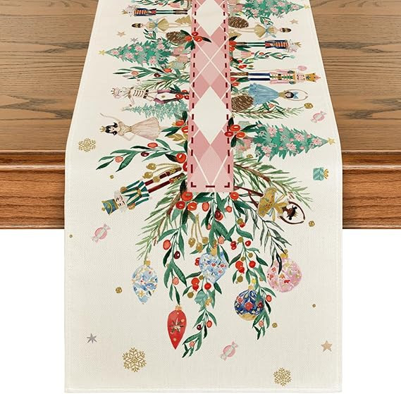 Artoid Mode Nutcracker Floral Holly Christmas Table Runner, Seasonal Winter Kitchen Dining Table ... | Amazon (US)