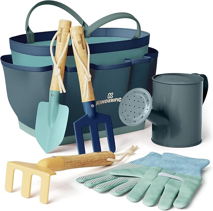 Kinderific Gardening Set, Tool Kit, for Kids, STEM, Includes Tote Bag, Spade, Watering Can, Rake,... | Amazon (US)
