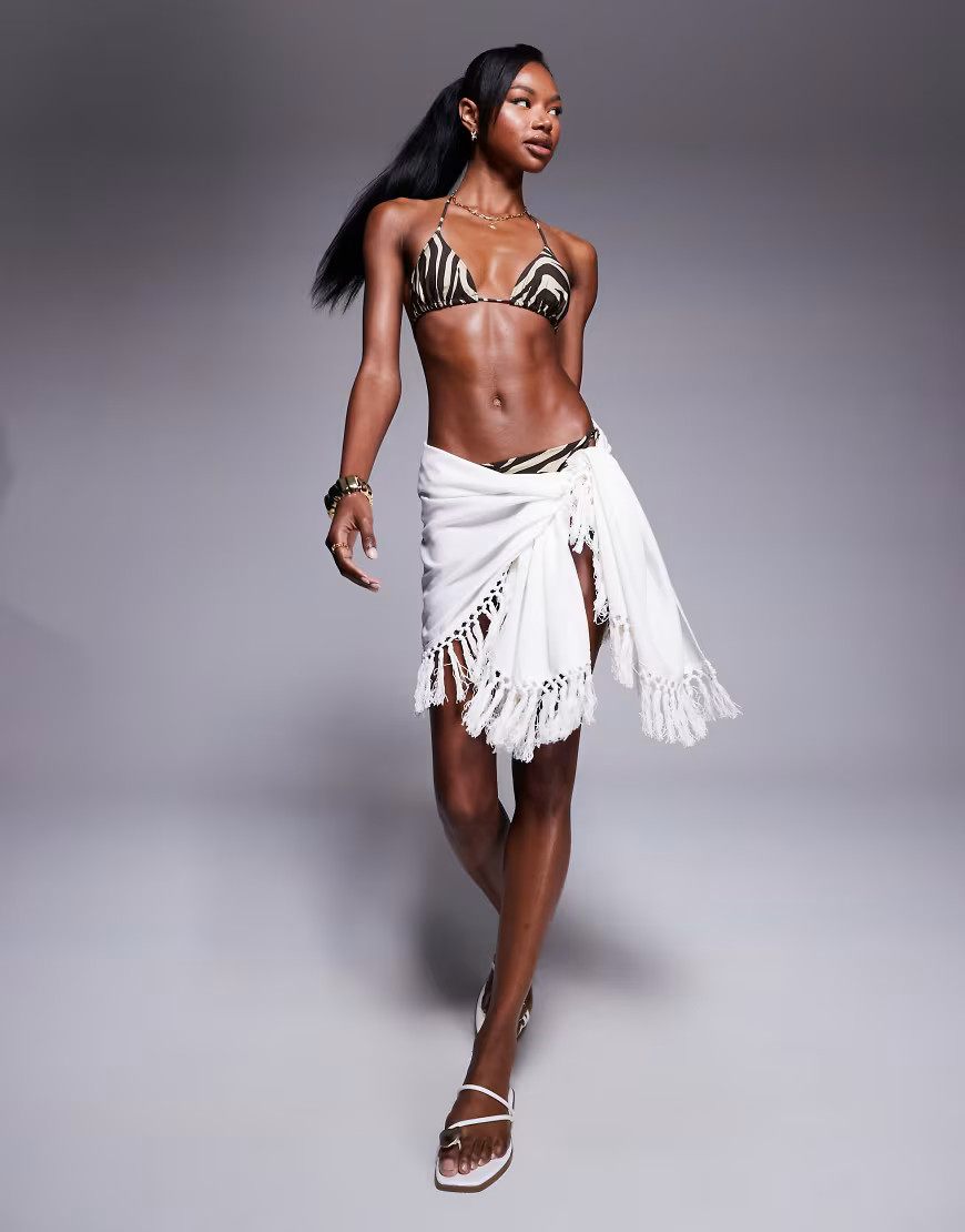 ASOS DESIGN beach sarong with fringing in white | ASOS (Global)