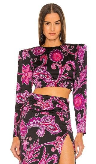 Syd Cropped Tie Top in Black Purple Paisley | Revolve Clothing (Global)