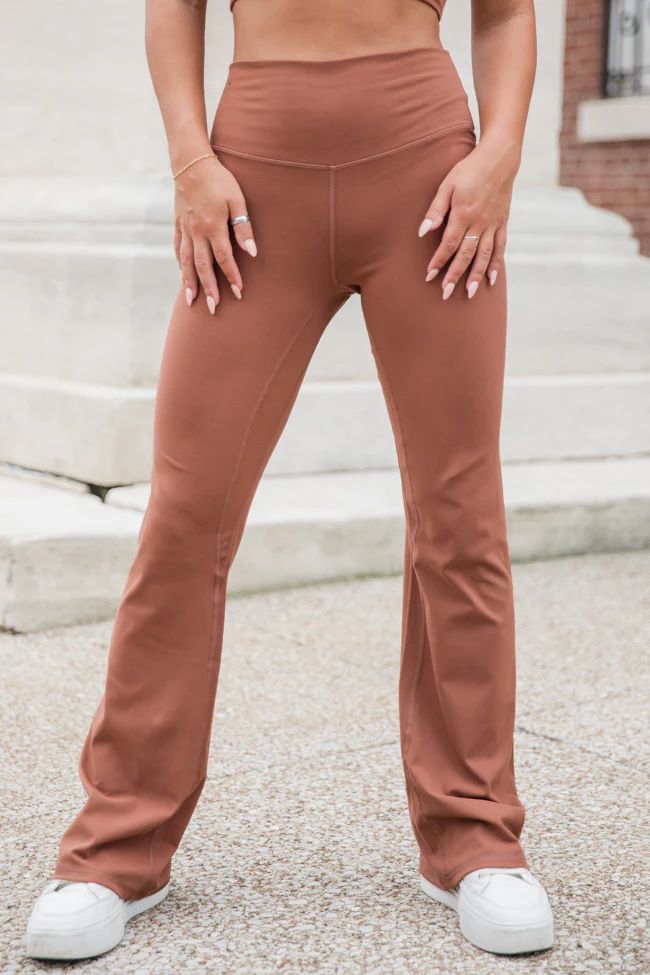 Get Moving Brown Flare Knit Leggings | Pink Lily