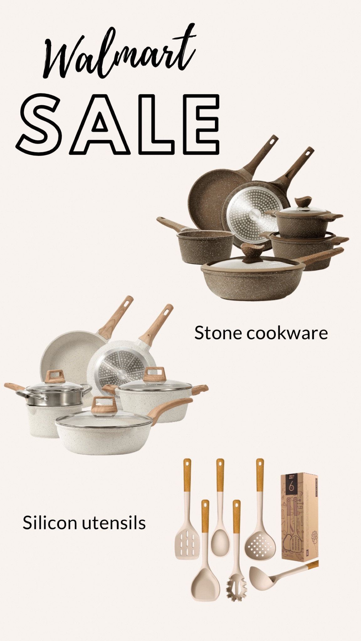 Cookware sale! If you haven’t tried granite stone cookware this is the time! Also, the silicone utensils are on sale! Don’t scratch up your pots and pans. Amazing reviews!

#cookware #stonepots #stonepans #nonstickpans #siliconeutensils #walmartfinds #walmarthome

#LTKhome