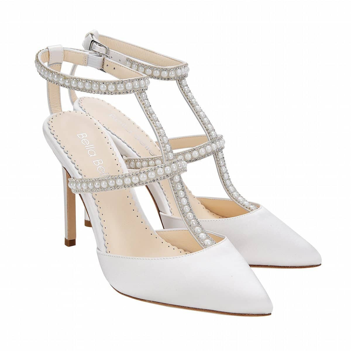 Ivory Wedding Shoes with Pearls, T Strap Heels | Bella Belle Shoes