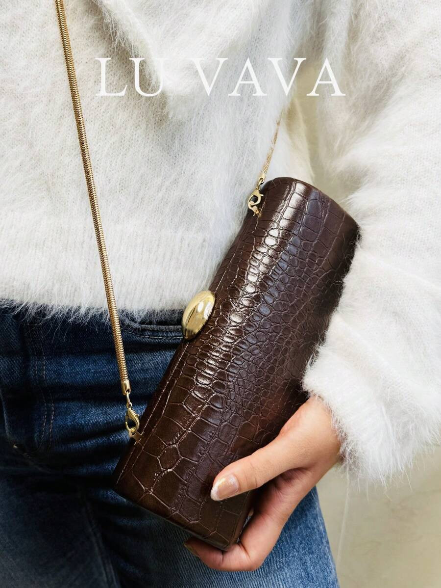 A New Autumn And Winter Long Baguette Clutch Bag Made Of PU Material With Crocodile Print Pattern... | SHEIN