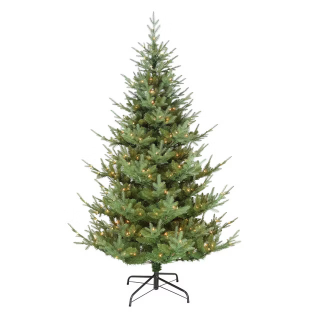 Puleo 7.5' Pre-Lit Full Hillside Spruce Artificial Christmas Tree Warm White Lights | Target