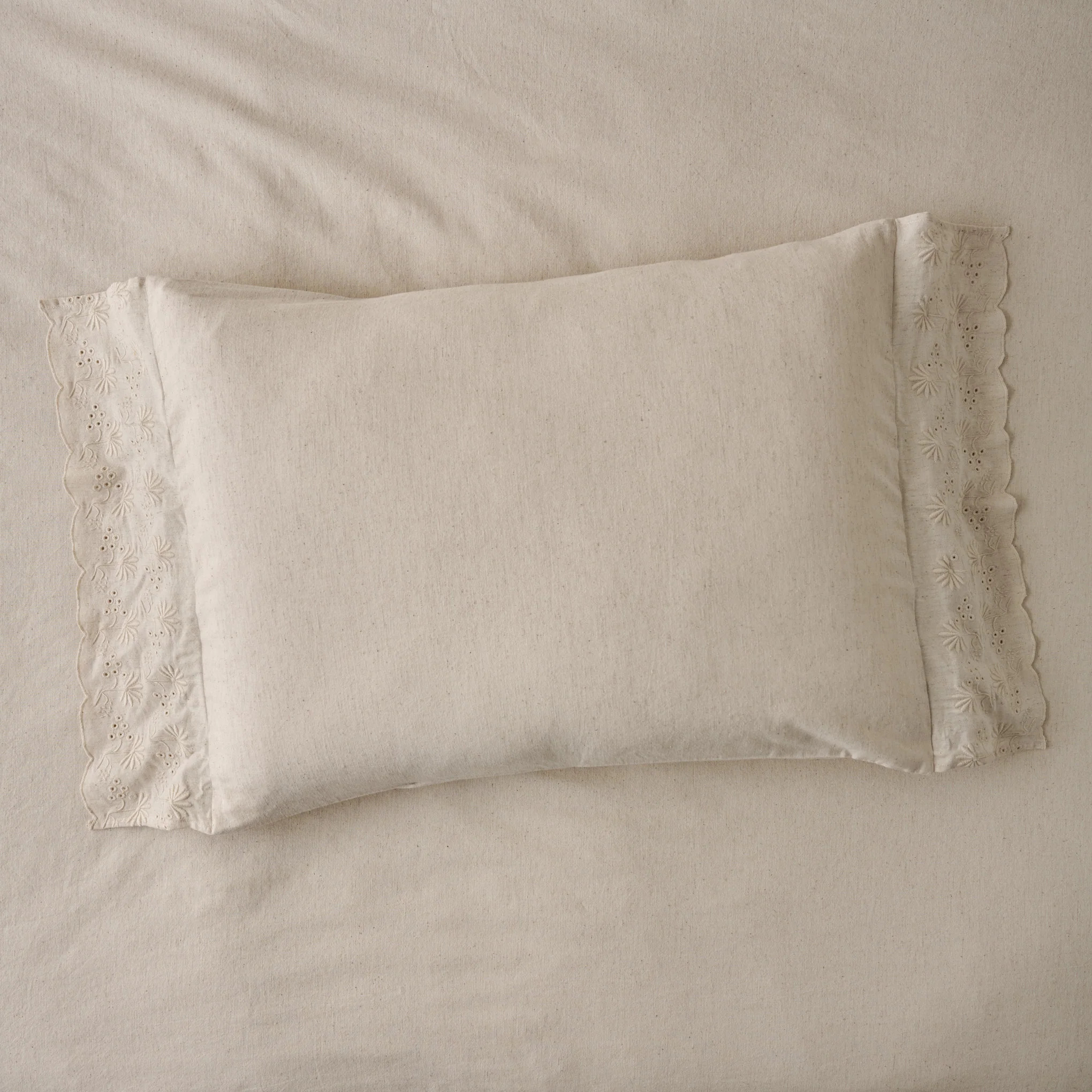 Natural Clara Eyelet Flange Quilt + Sham Set (Queen) | Magnolia