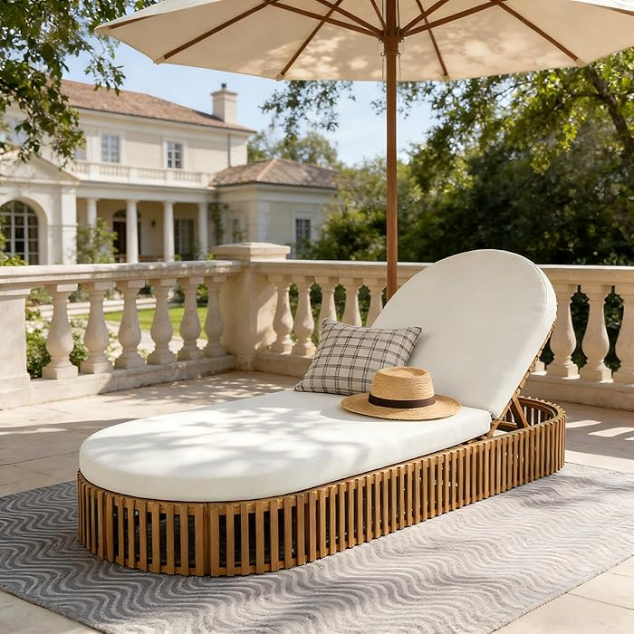 Christopher Knight Home Harl Acacia Wood Chaise Lounge Chair Outdoor with Cushion, Adjustable Bac... | Amazon (US)