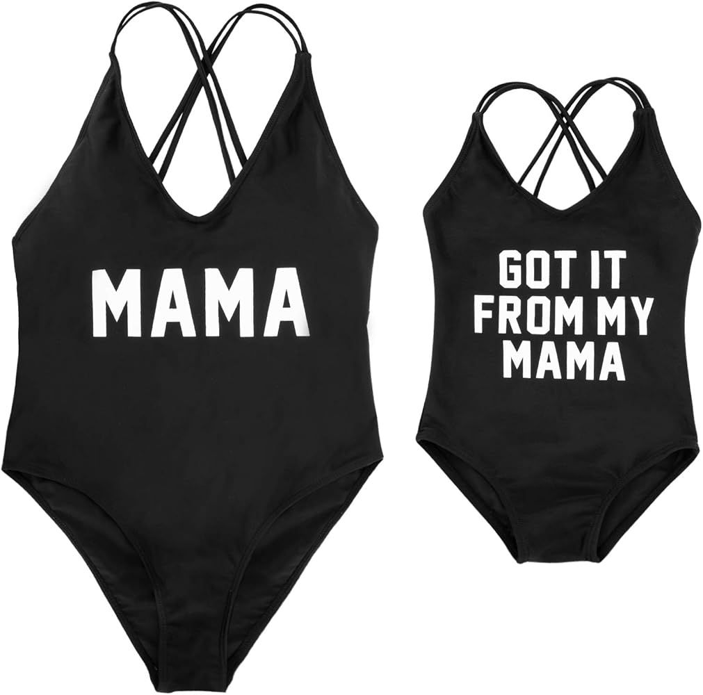 Amazon.com: Mommy and Me Swimsuits One Piece Letter Print Matching Bathing Suit Black Mom XL: Clo... | Amazon (US)