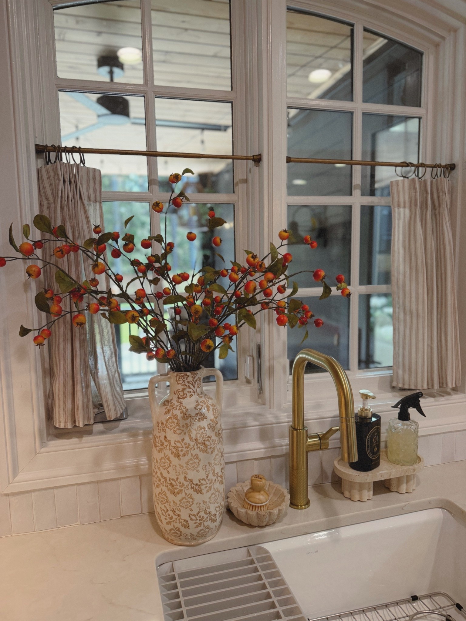 Loving these berry stems in the kitchen window☺️ a fun change! I have 5 total here! Also linked what I could around the sink & curtains🫶🏼

Home decor / cozy kitchen / @Target finds / florals / Holley Gabrielle

#LTKHome #LTKSeasonal