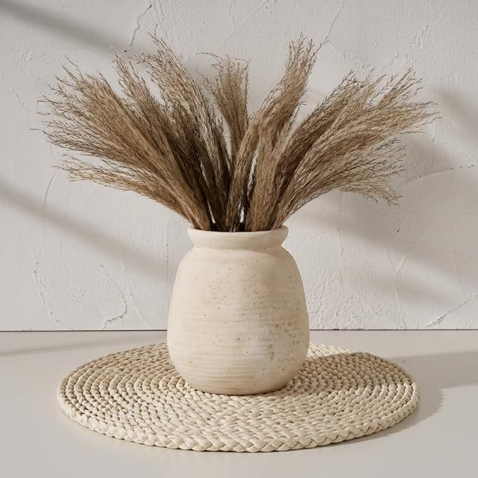 SIDUCAL Ceramic Rustic Farmhouse Vase | 7.3 Inch Pottery Decorative Flower for Home Decor | Sand ... | Amazon (US)