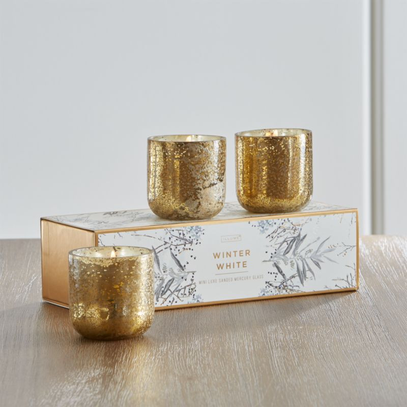 ILLUME Winter White Scented Mercury Glass Votive, Set of 3 + Reviews | Crate and Barrel | Crate & Barrel