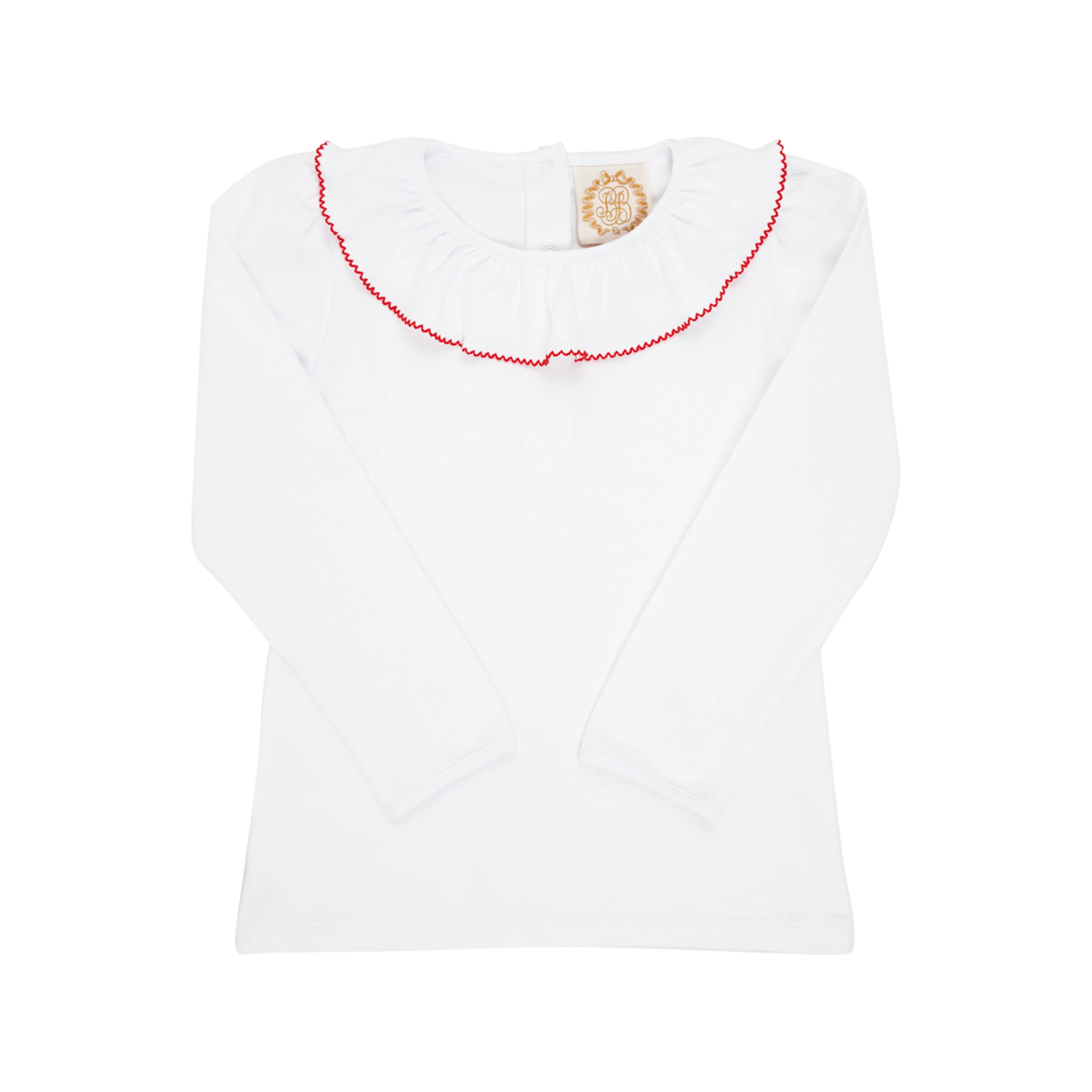Ramona Ruffle Collar Shirt & Onesie (Long Sleeve Pima) - Worth Avenue White with Richmond Red | The Beaufort Bonnet Company