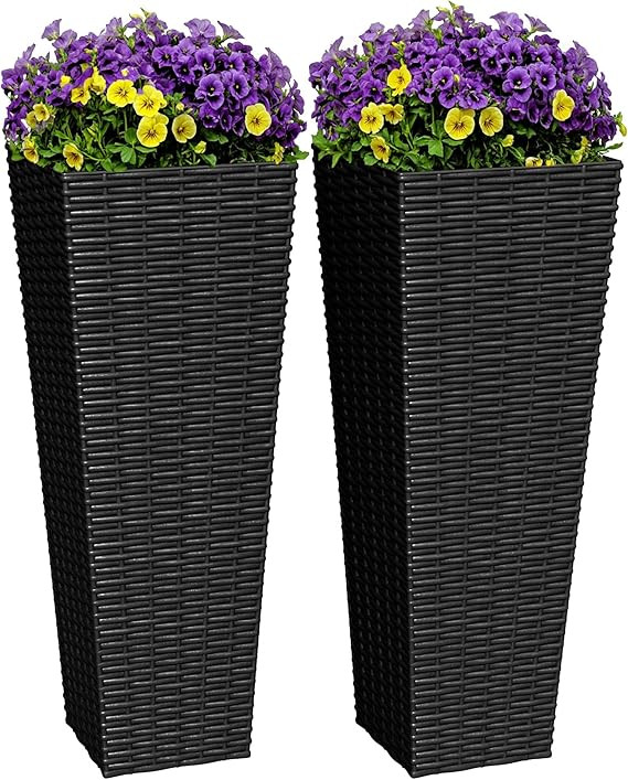 Greesum 24 Inch Tall Plastic Planters with Rattan Texture – Set of 2, Detachable Inner Pot & Dr... | Amazon (US)