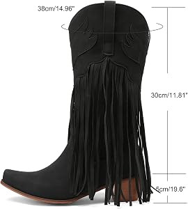 Meefit Women Fringe Cowboy Boots Square Toe Mid Calf Embroidered Western Boots,Tassel Cowgirl Boo... | Amazon (US)