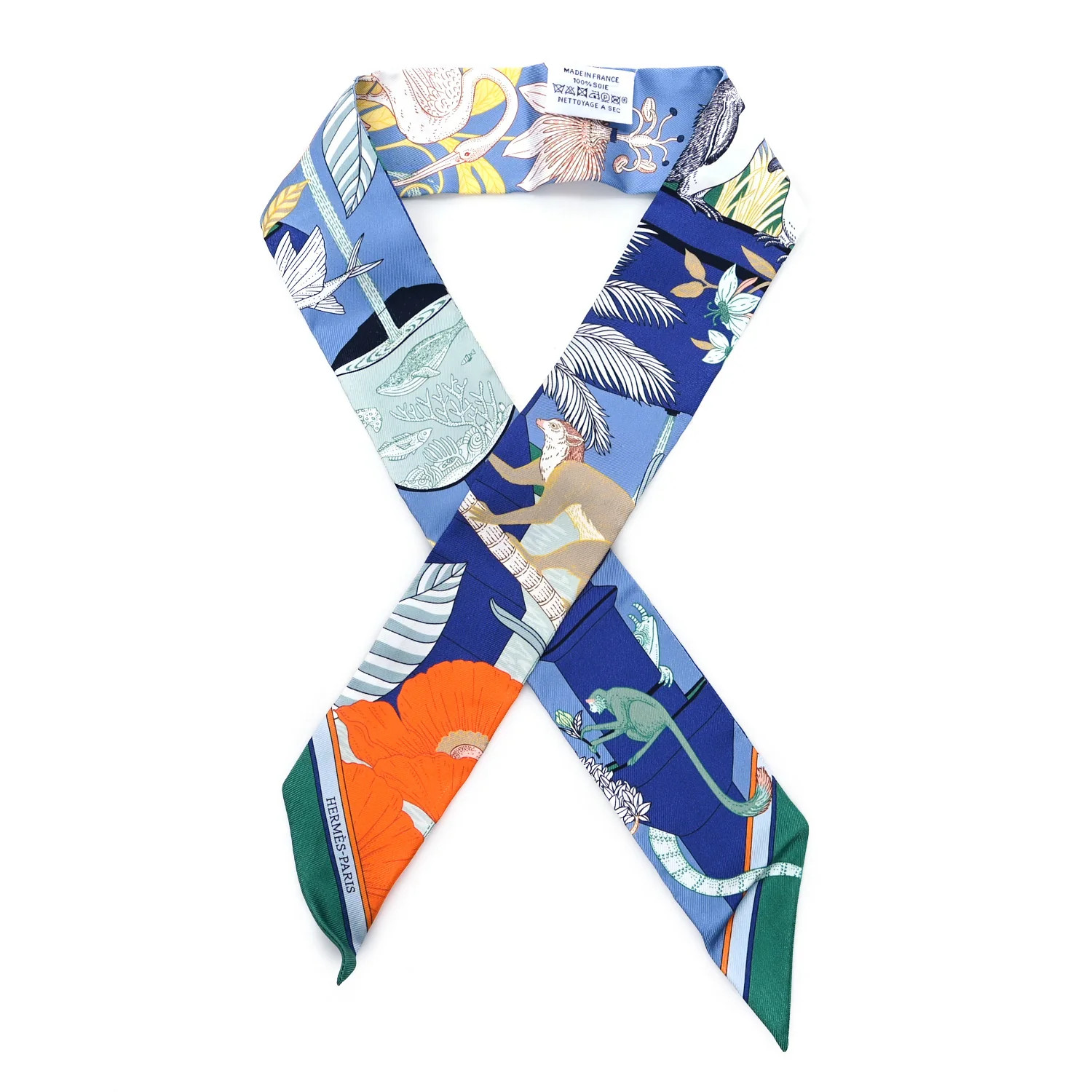 Silk Precious Paradise Twilly Bleu Jean Orange Vert | FASHIONPHILE (US)