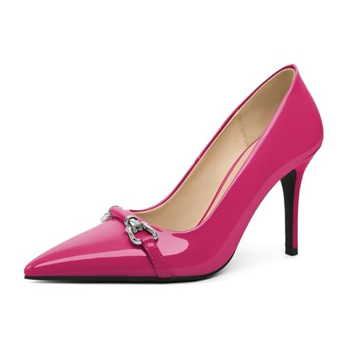 YODEKS Hot Pink Heels for Women Point Toe Stiletto High Heels Pumps Close Toe Slip on Elegant Shoes 3.5 Inch Heeled Patent Pumps Wedding Dressy Party Wearing Size 11 | Amazon (US)
