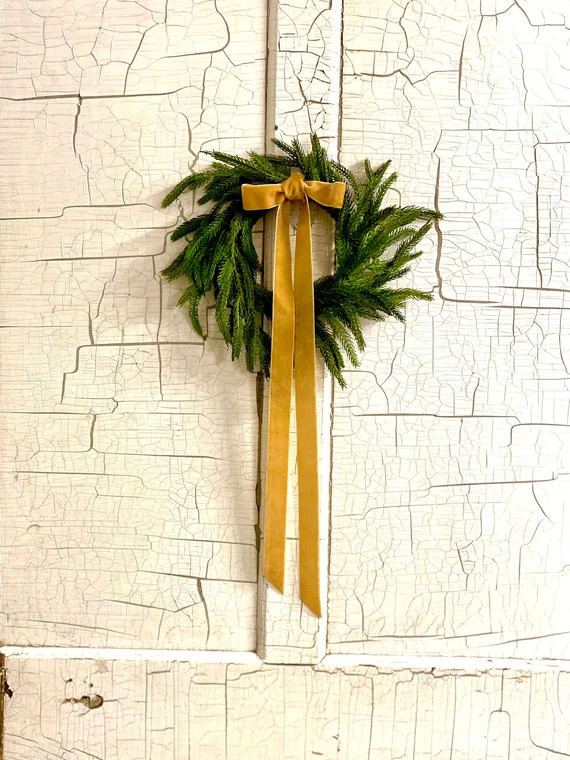 Christmas Mini Chair Wreath With Ribbon Mini Norfolk Pine - Etsy | Etsy (US)