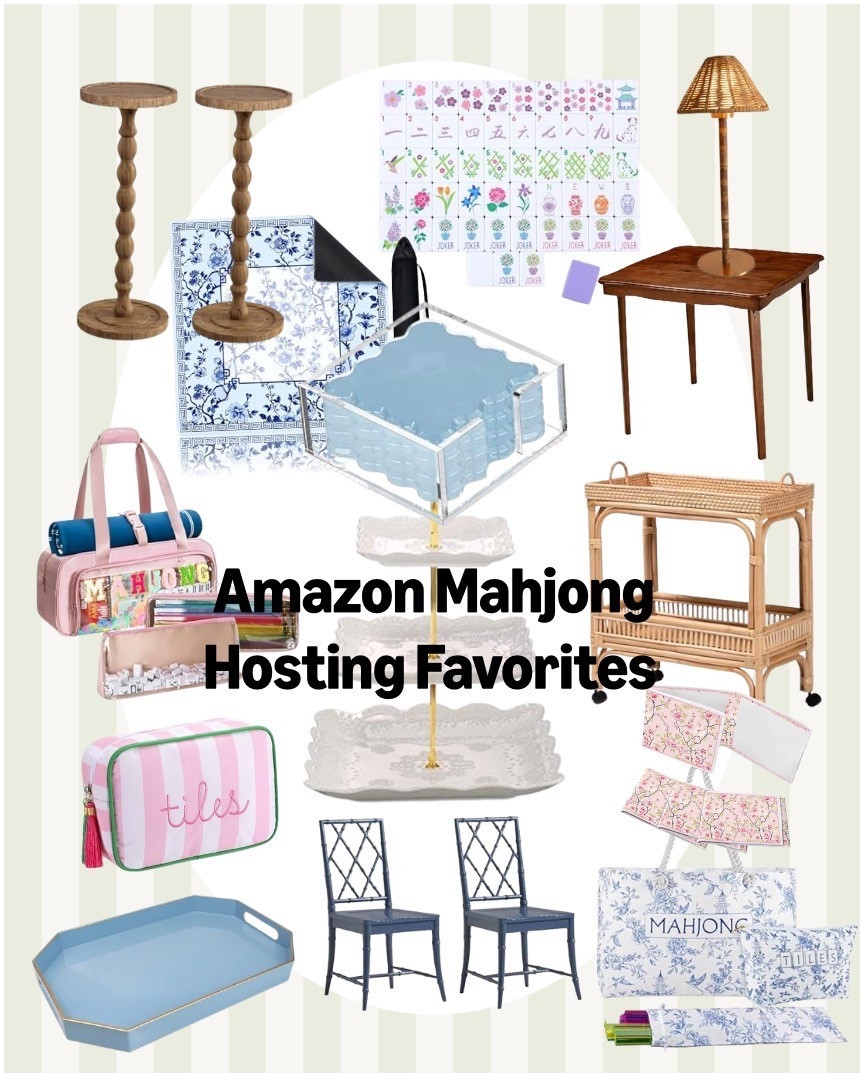 I am so obsessed with these Amazon mahjong finds that look like high-end boutique pieces without the scary price tag! You can easily set up a chic gaming spot with this gorgeous folding table, woven bar cart, and preppy blue chairs. I found the cutest storage bags and tiered trays to keep your tiles and snacks perfectly organized for your next girls' night! Mahjong, mahjong night, girls night out, mahjong party

#LTKHome #LTKmomlife