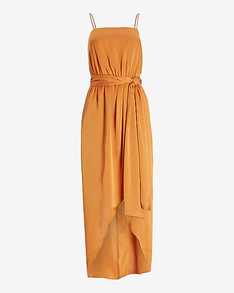 Satin Belted Hi-Lo Maxi Dress | Express