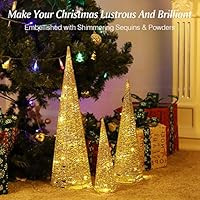 Lewondr Christmas Cone Tree LED Light, 3 Pieces Battery Powered Exquisite Decorative Light Glitte... | Amazon (US)