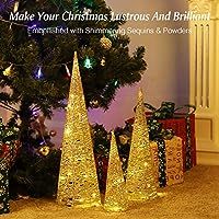 Lewondr Christmas Cone Tree LED Light, 3 Pieces Battery Powered Exquisite Decorative Light Glitte... | Amazon (US)