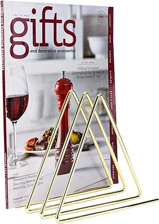 MyGift 3-Slot Desktop Triangular Gold-Tone Wire Metal Magazine, Book & File Sorter with 3-Slots | Amazon (US)