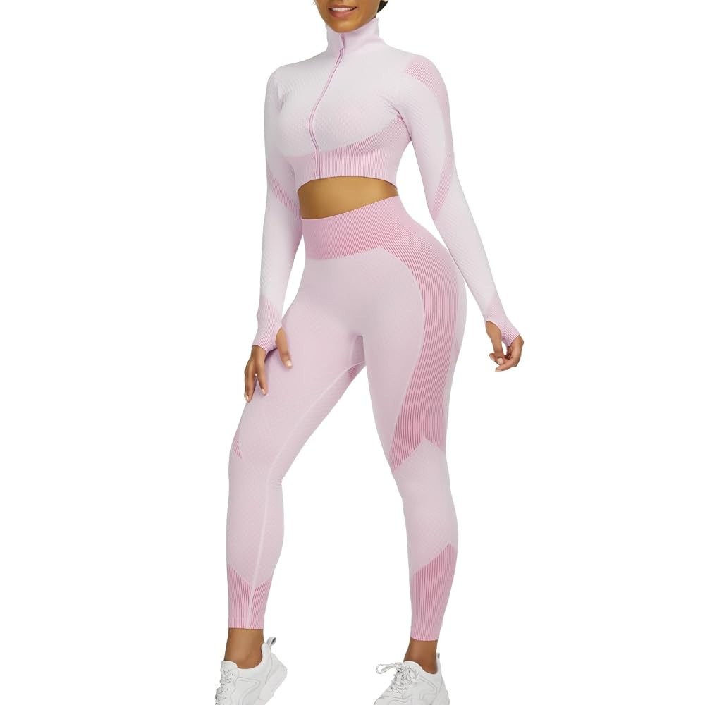 JOYMODE Women's Workout Sets 2 Piece long sleeve High Waist Legging set Crop Top Gym | Amazon (US)