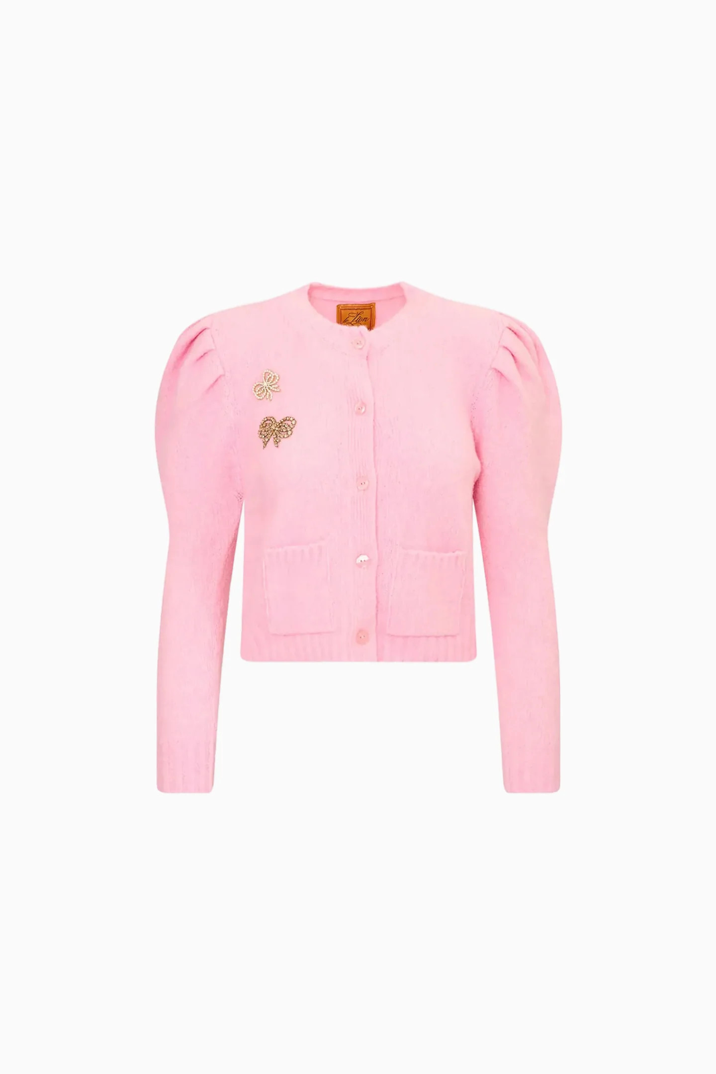 Le Lion Girls Puff Sleeve Laurita Bow Cardigan - PINK / M | LoveShackFancy