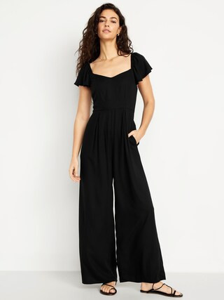Fit & Flare Flutter-Sleeve Crepe Jumpsuit | Old Navy (US)