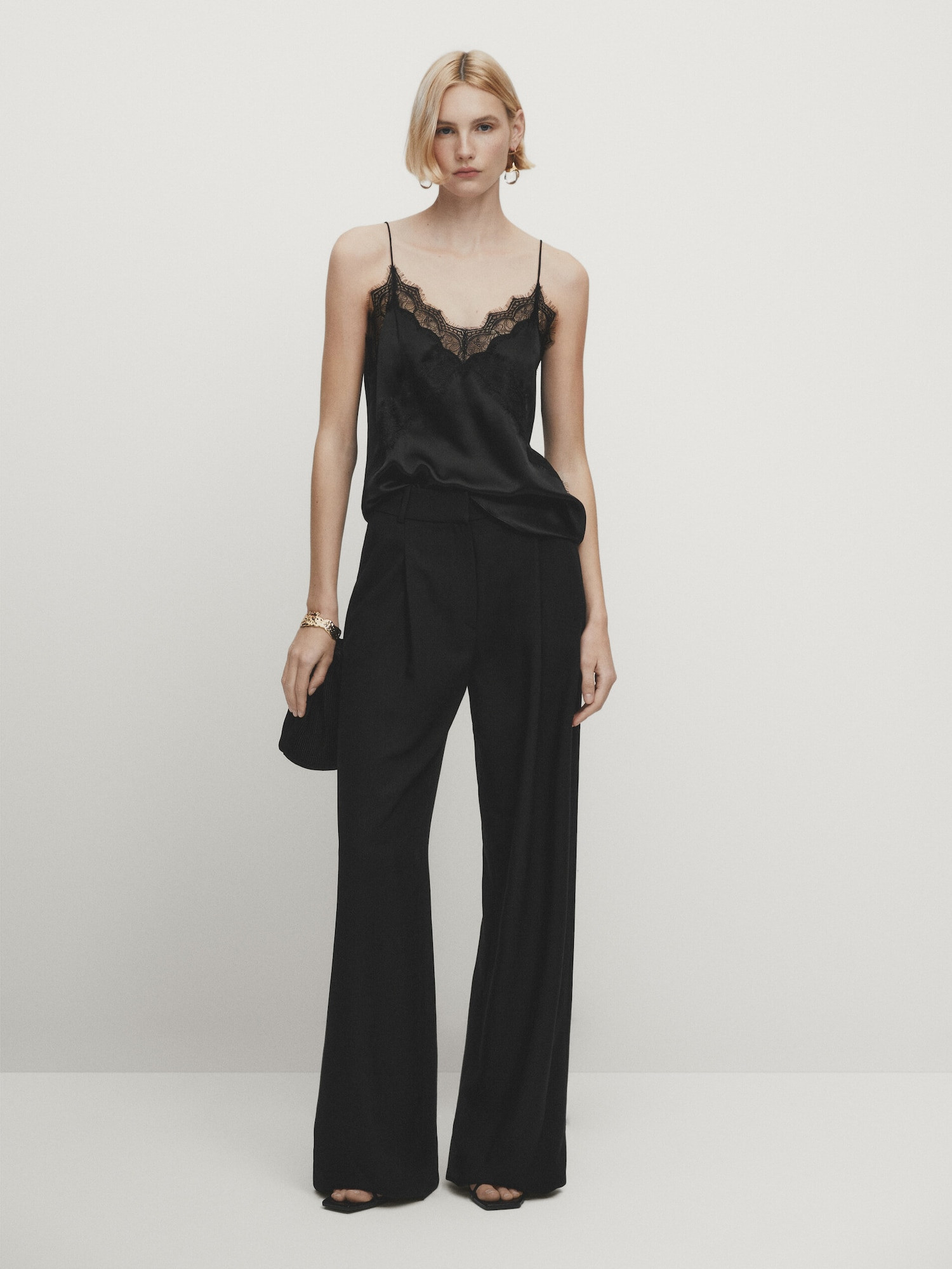 Camisole top with lace detail - Studio | Massimo Dutti US