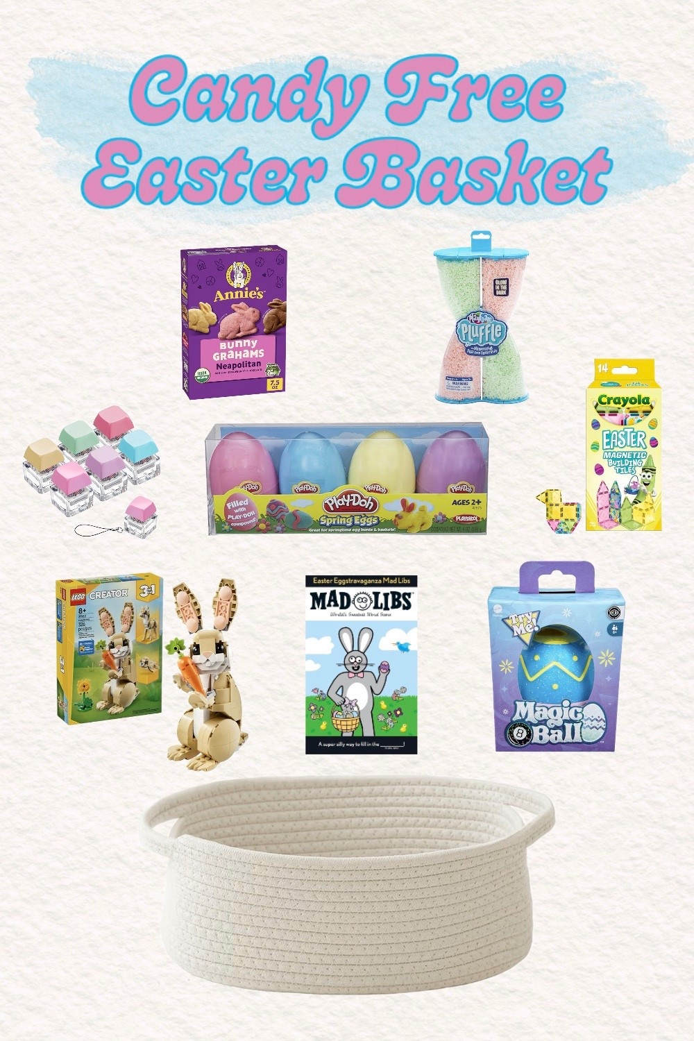 Who says Easter baskets need to be filled with candy? This year, I'm putting together the ultimate candy-free Easter basket that's packed with fun, creativity, and lasting entertainment. Think outside the plastic eggs with toys that spark imagination, fidgets that provide sensory play, classic Lego sets for building adventures, and delicious snack treats that aren't sugary sweets. This basket is perfect for kids who don't need more sugar or for parents looking for a healthier, longer-lasting alternative. I've curated a collection of crowd-pleasing goodies that will make Easter morning just as exciting without the sugar crash. From small building sets and cute plush toys to satisfying snacks and fun fidgets, every item is thoughtful and screen-free. Whether you're filling a basket for your own little one or searching for a unique gift idea, this candy-free Easter basket is a win. Shop all my favorite Easter basket fillers. 

#LTKKids #LTKSeasonal #LTKmomlife